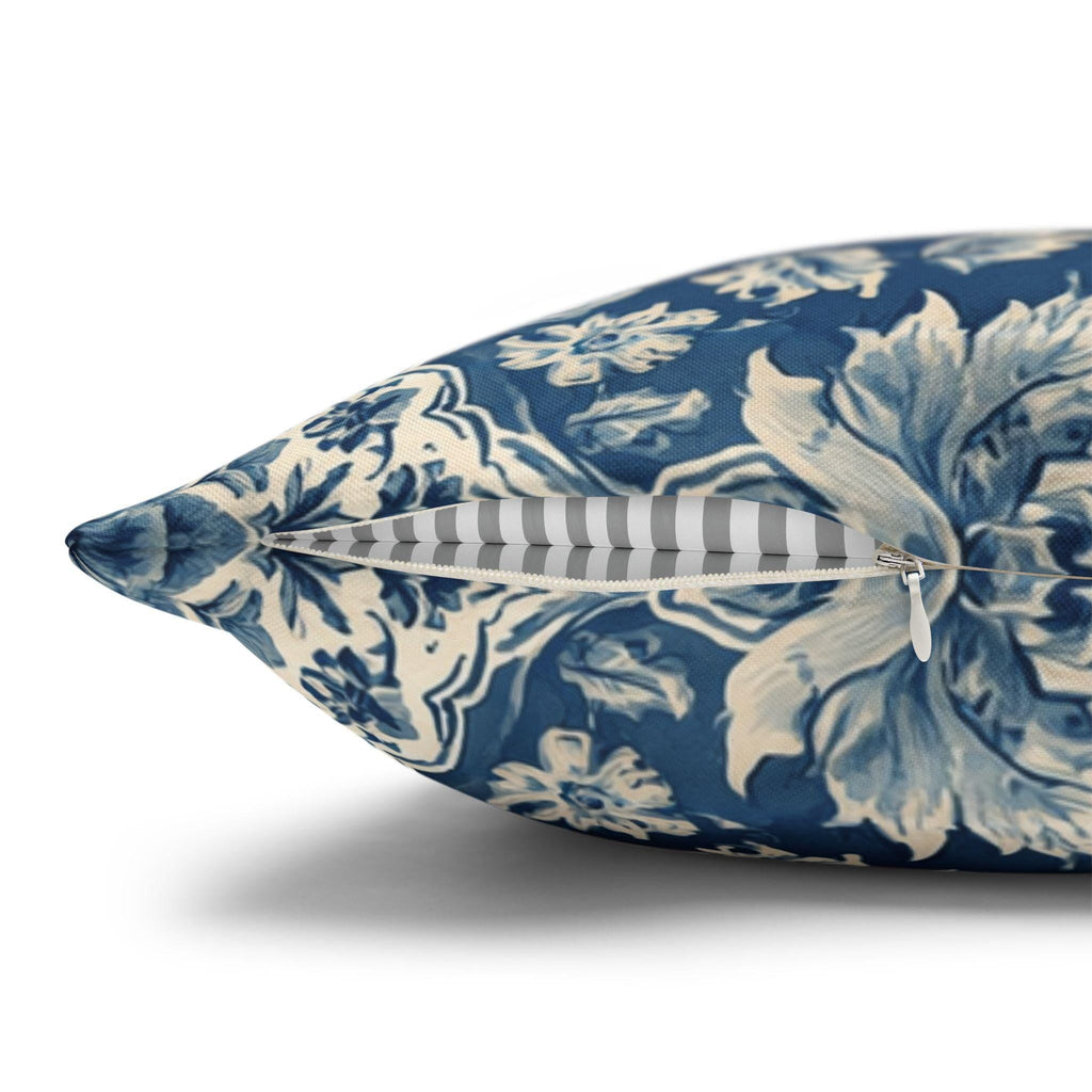 Toile Pillow Cover: Blue and Cream Botanical Farmhouse Decor