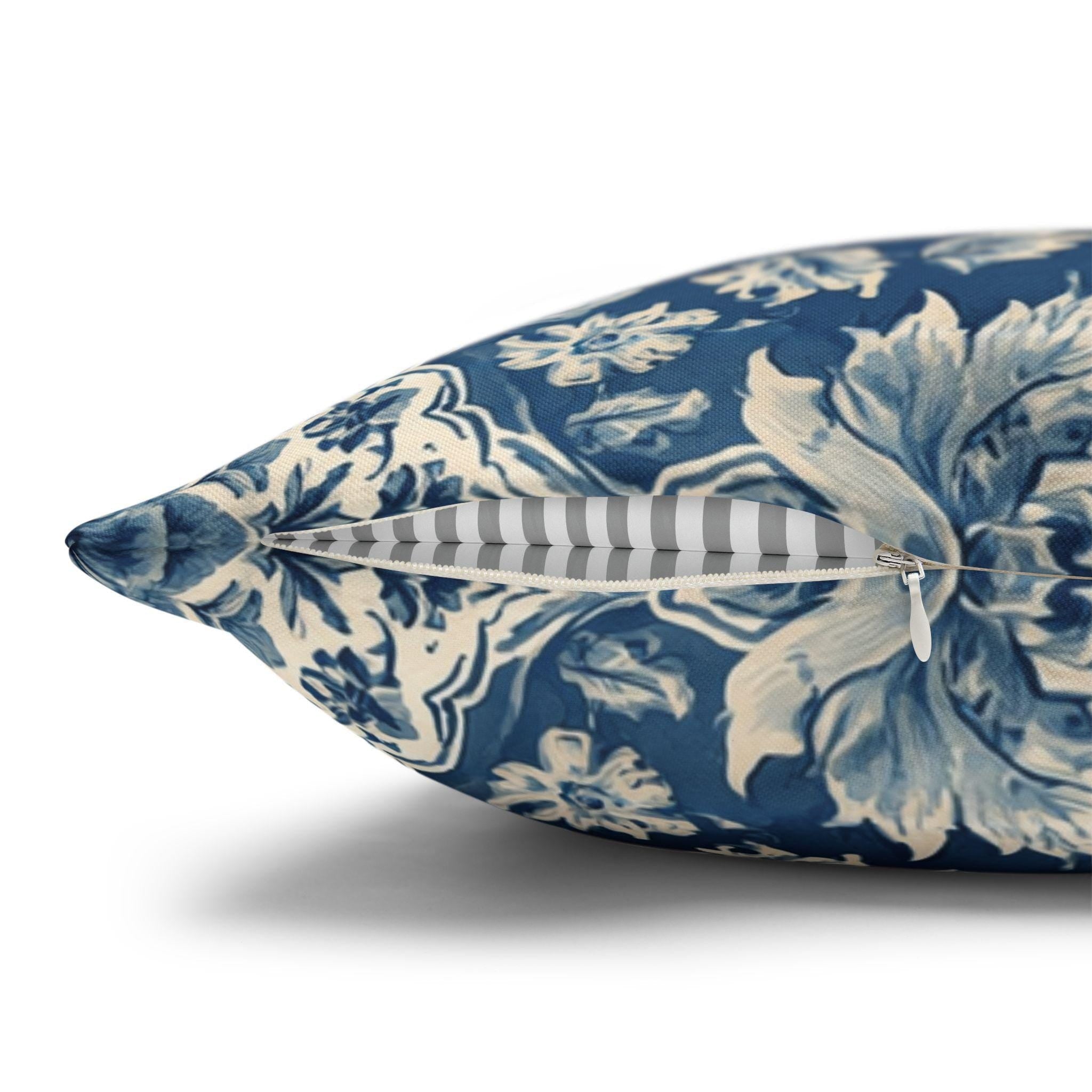 Toile Pillow Cover: Blue and Cream Botanical Farmhouse Decor