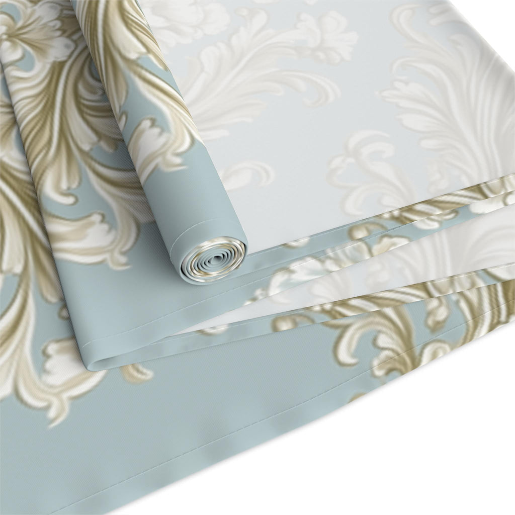 Baroque Floral Table Runner, Champagne Gold, Powder Blue