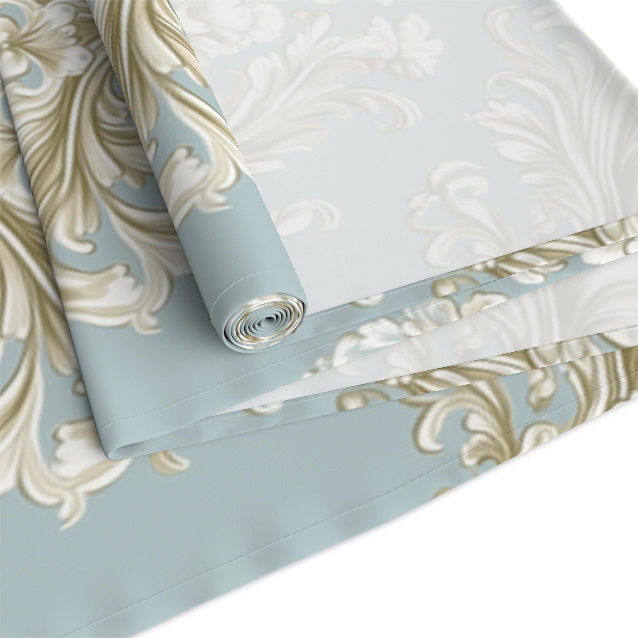 Baroque Floral Table Runner, Champagne Gold, Powder Blue