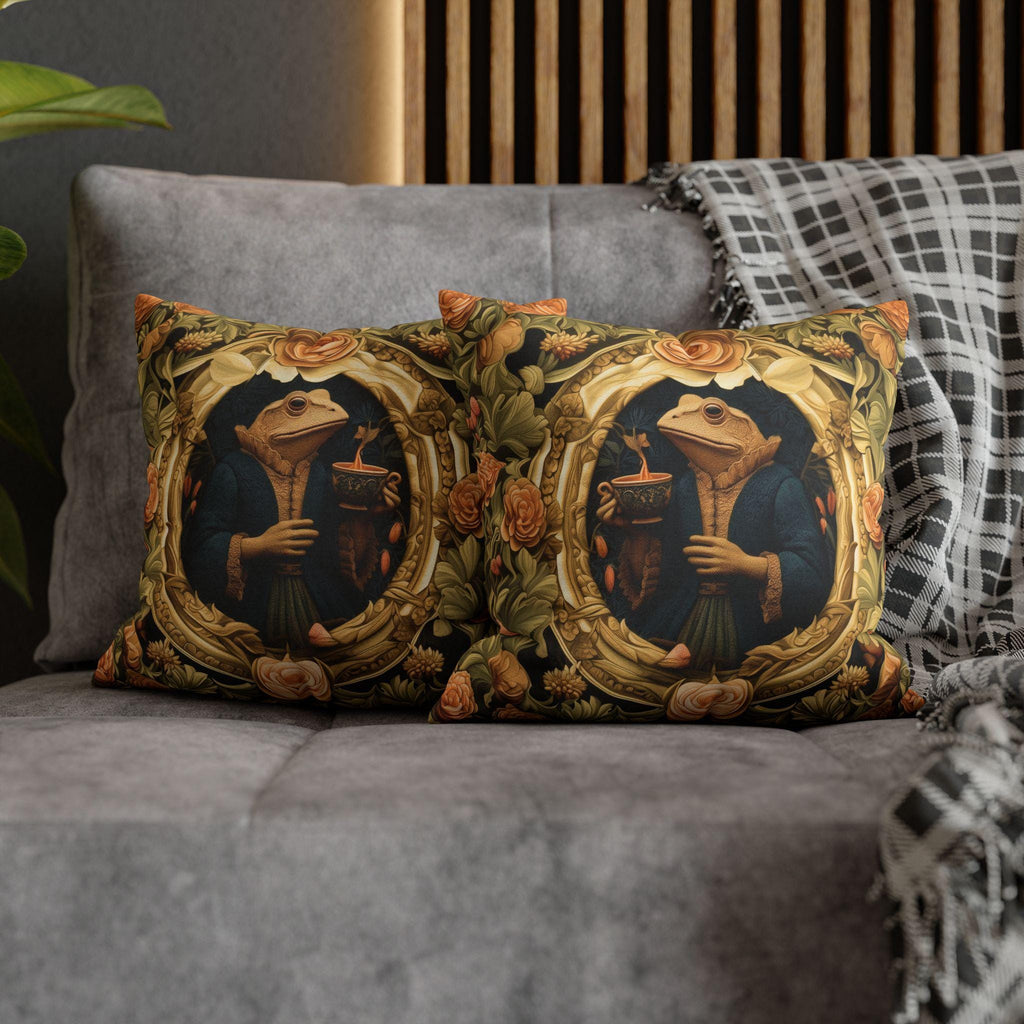 Ms. Martha Spills the Tea: William Morris Inspired Whimsical Frog Pillow Cover