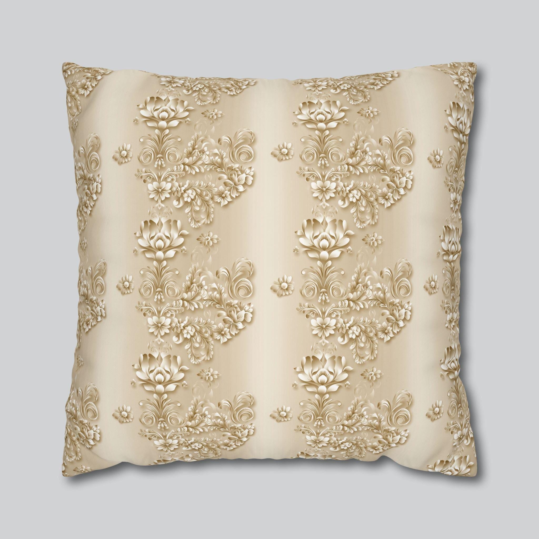 Floral Scrollwork Pillow Cover: Elegant Gold & Beige Euro Sham Sizes