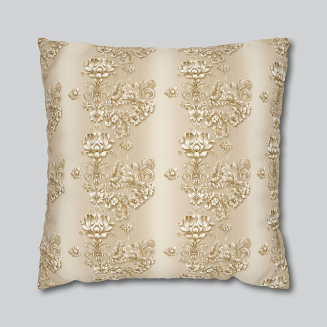 Floral Scrollwork Pillow Cover: Elegant Gold & Beige Euro Sham Sizes