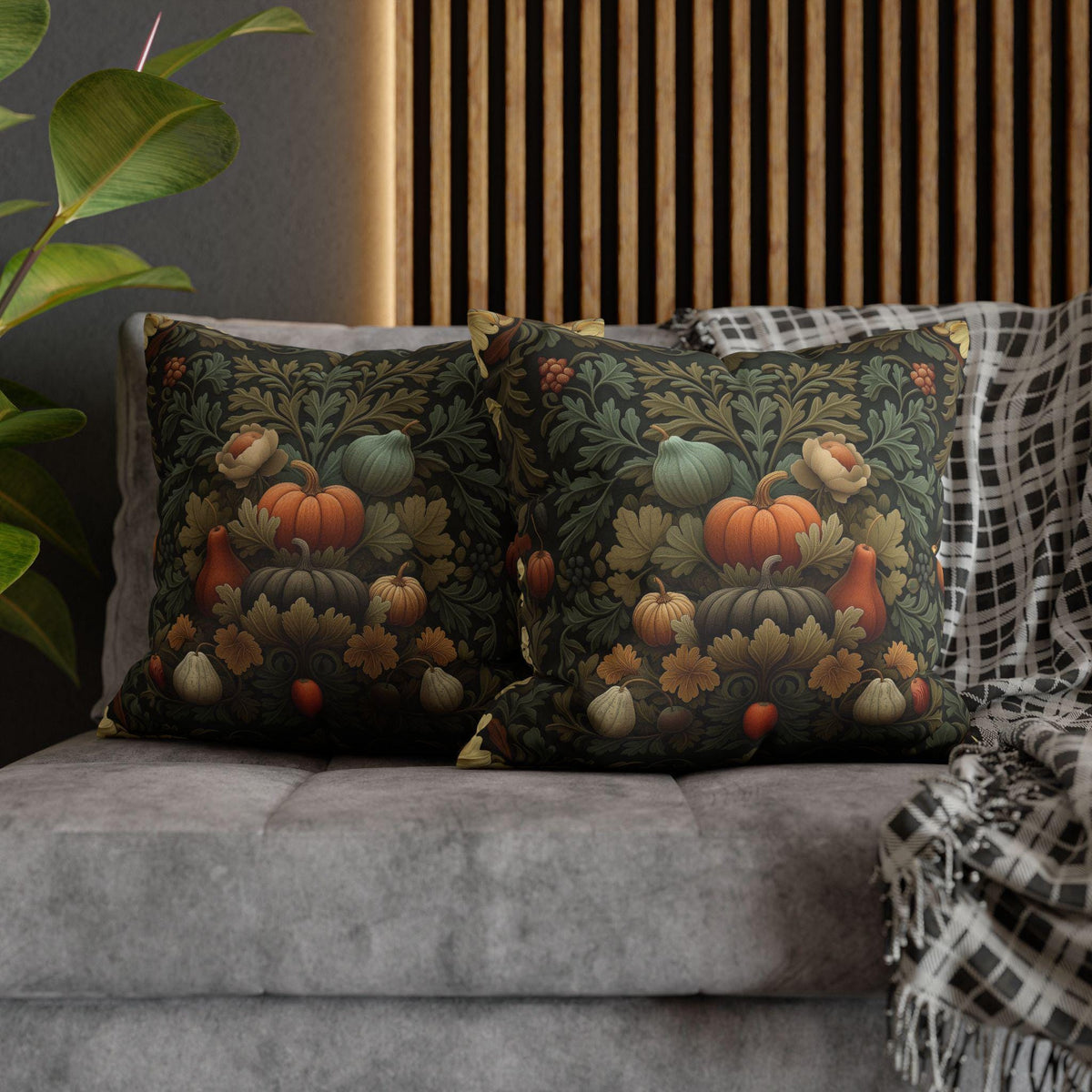 William Morris Inspired Fall Pillow Cover: Sage, Brown & Gold Vintage Style Tapestry