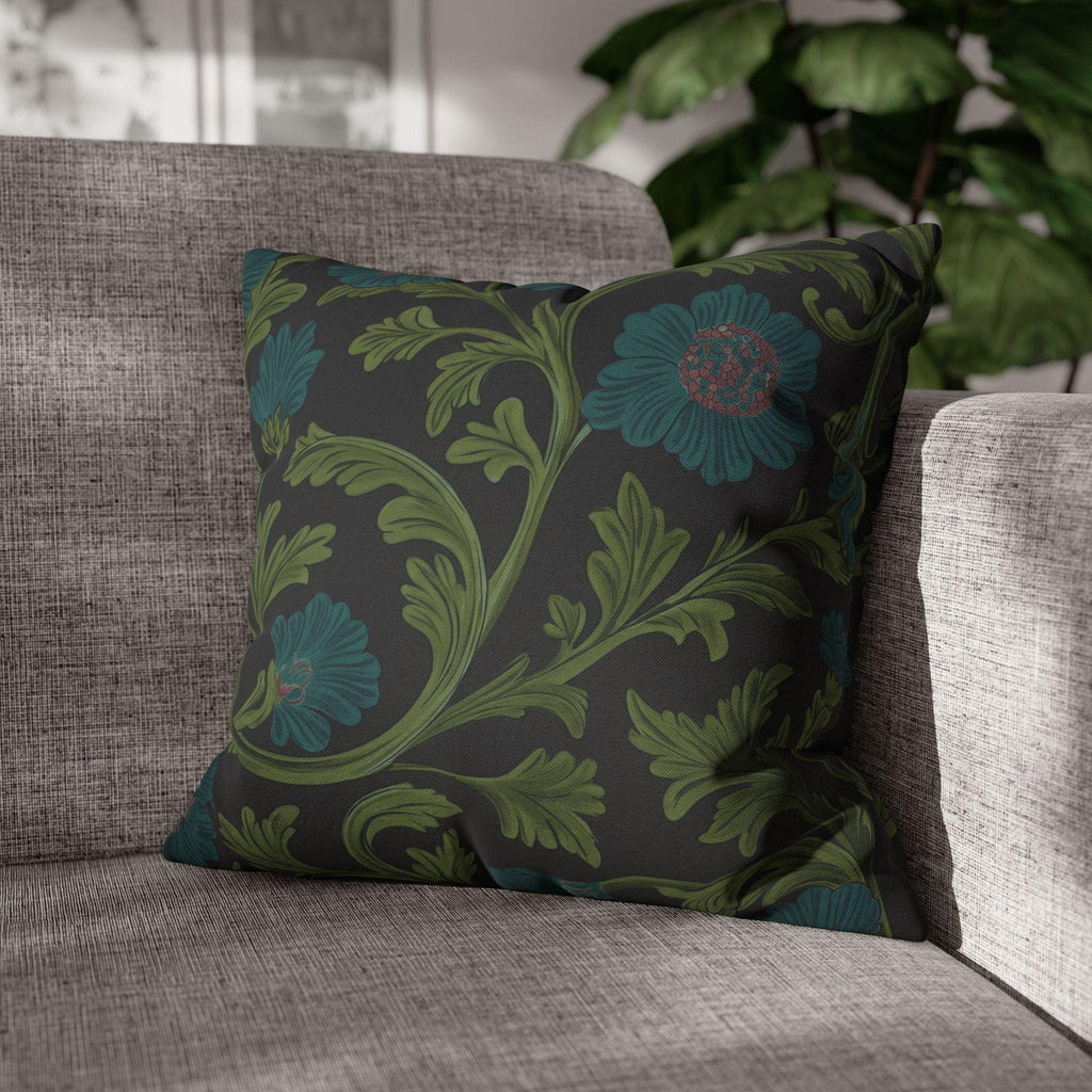 William Morris Pillow Cover: Lodden  Inspired  Charcoal with Olive & Teal Botanicals