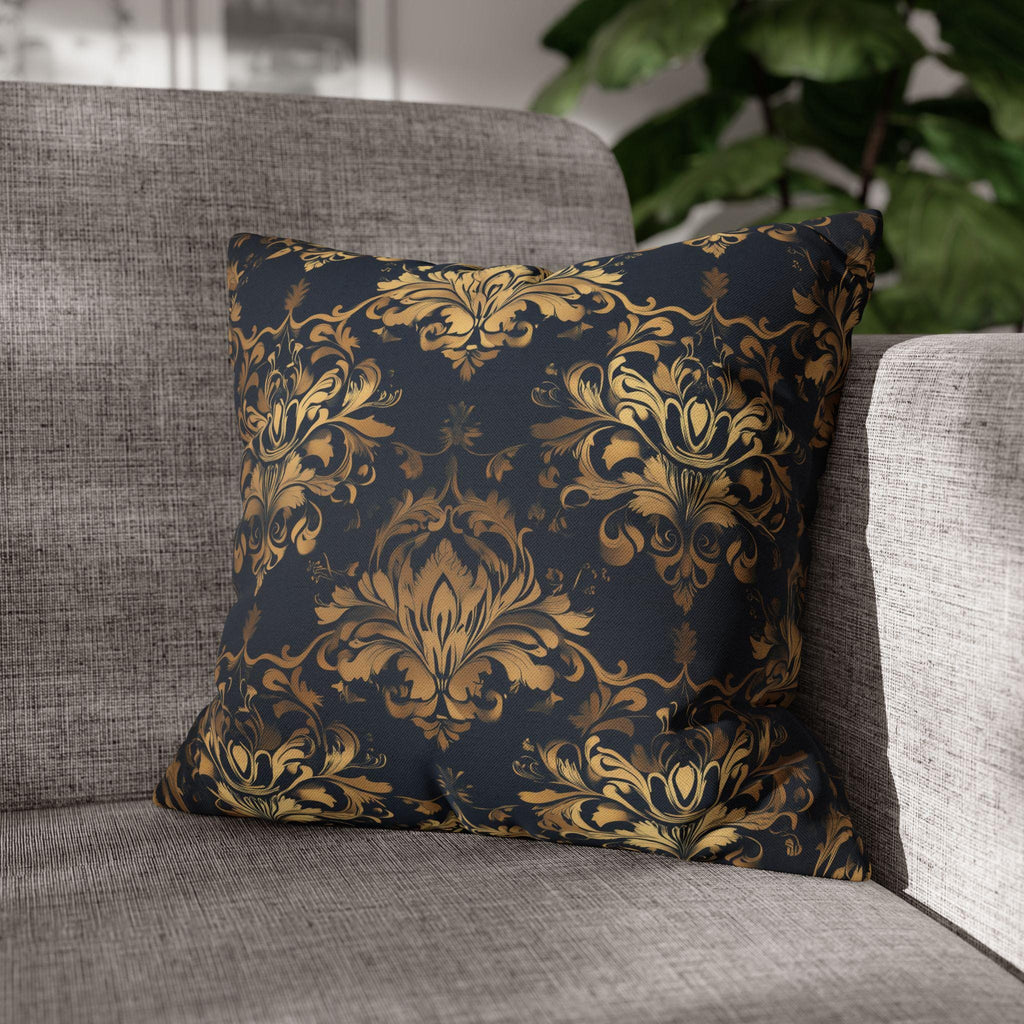 Gold Damask Medallion Pillow Cover: Elegant Navy Glam Decor