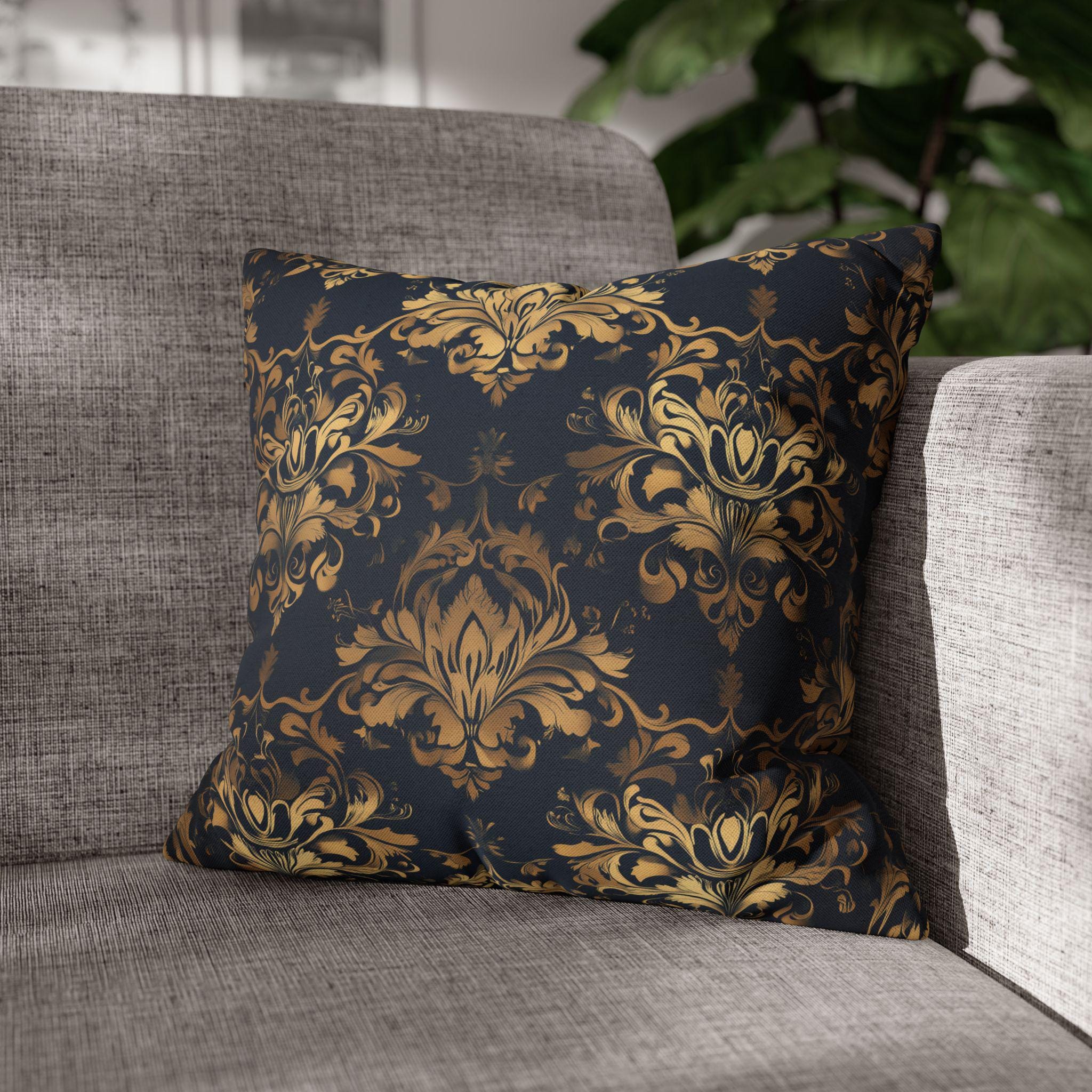 Gold Damask Medallion Pillow Cover: Elegant Navy Glam Decor