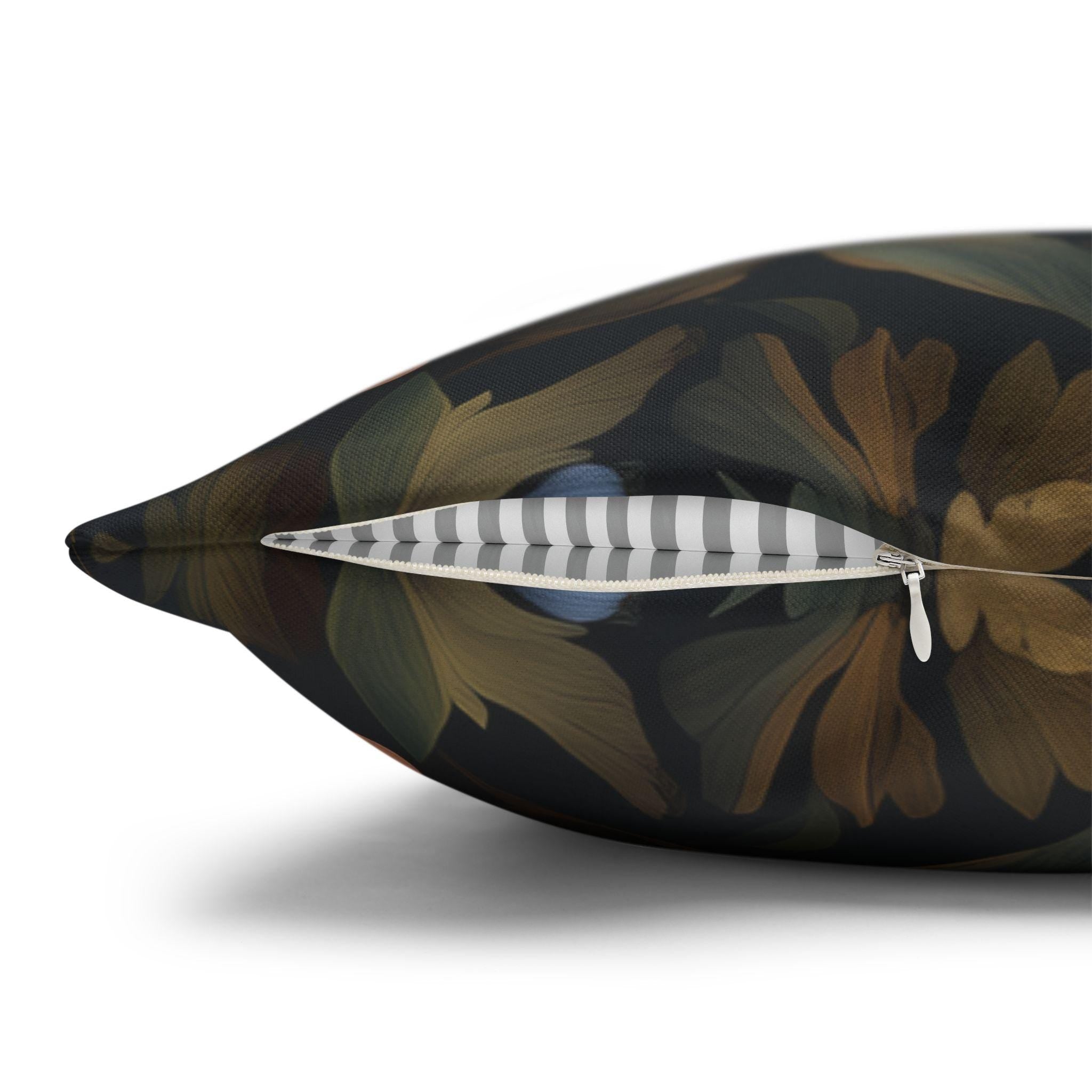 William Morris Inspired Peacock Pillow Cover: Teal-Blue Gold Floral, on a Charcoal Backdrop
