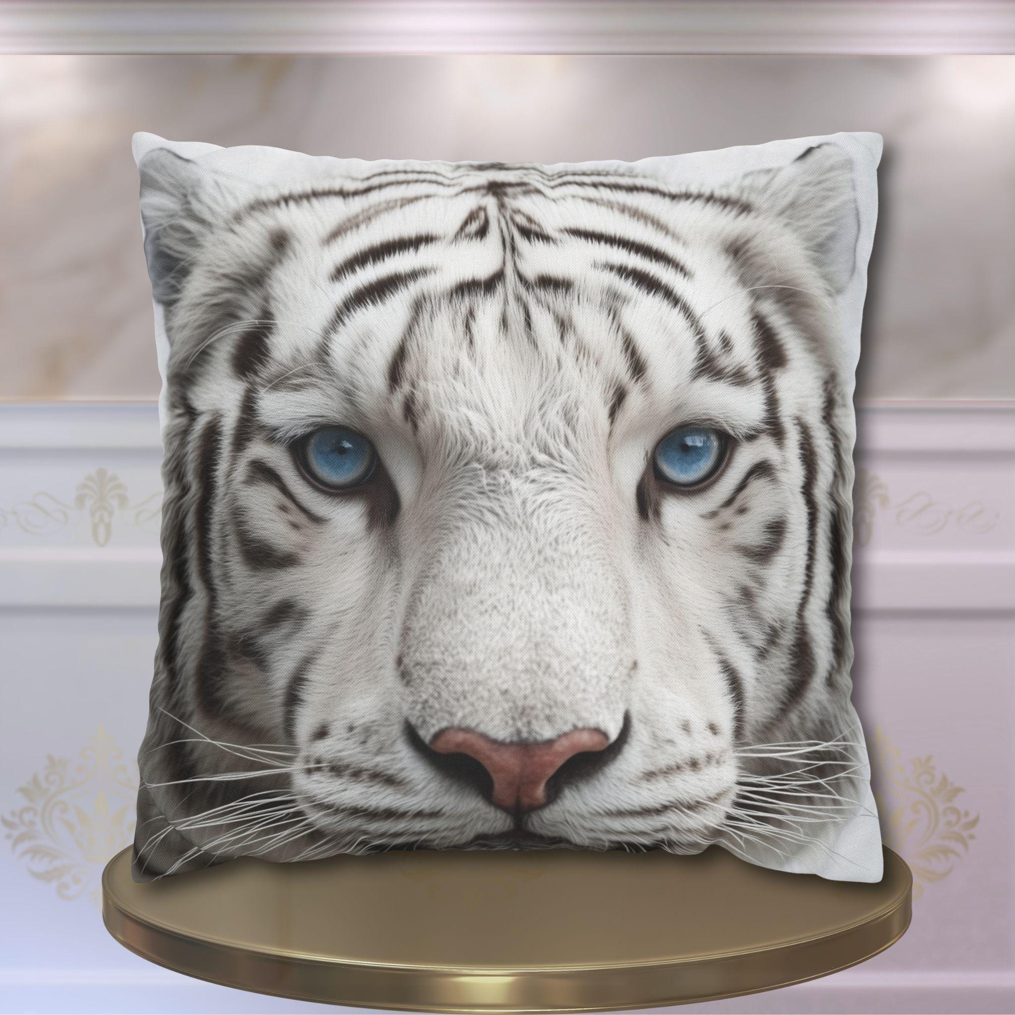White Tiger Pillow Cover: Bold Wildlife Accent Cushion, Jungle Safari Decor