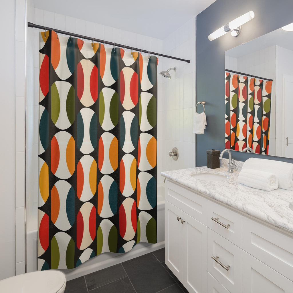 Bauhaus Shower Curtain: Retro Mid Century Modern  Bold Geometric Design
