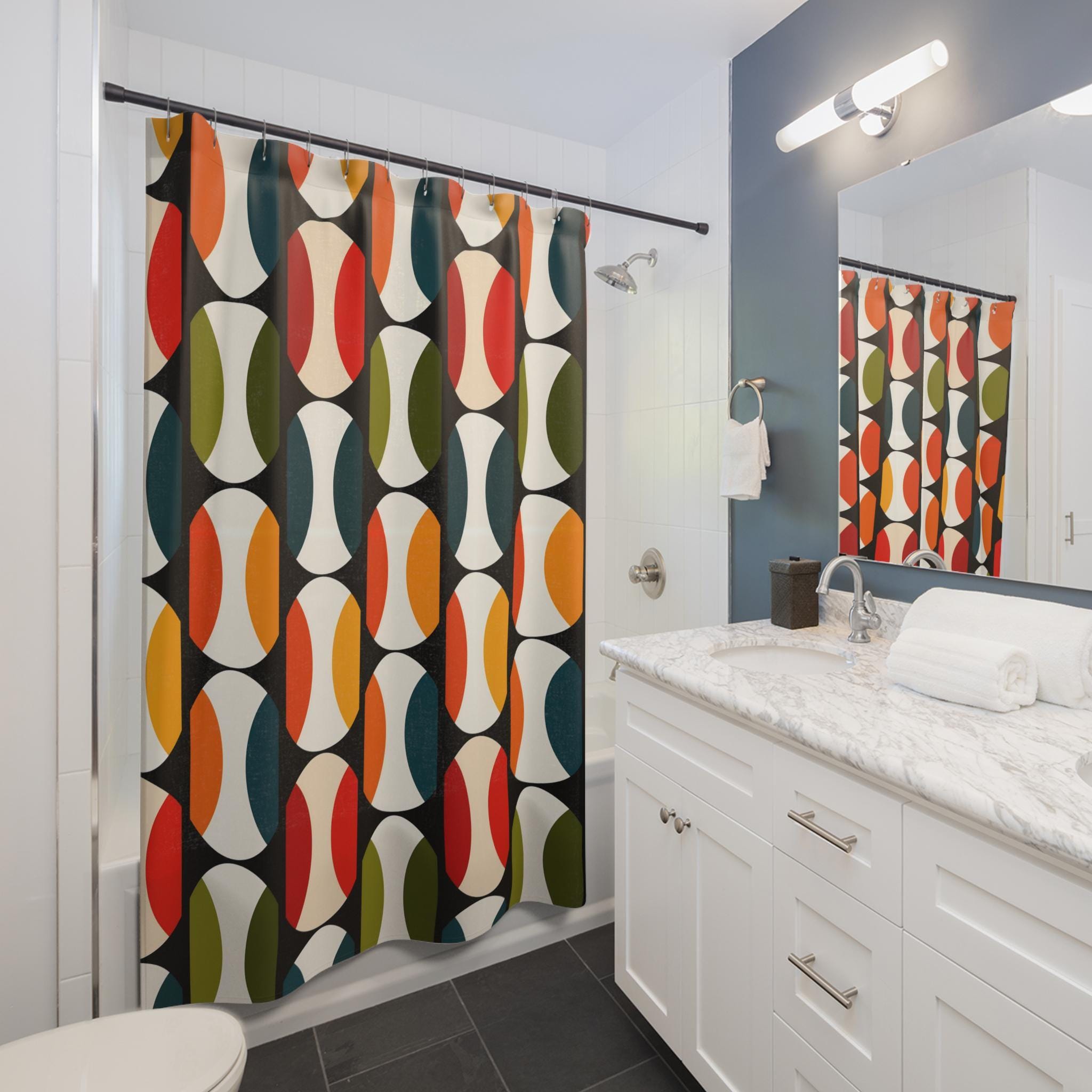 Bauhaus Shower Curtain: Retro Mid Century Modern  Bold Geometric Design