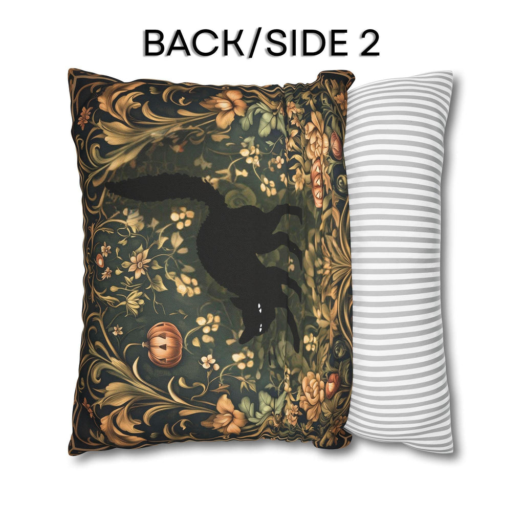William Morris Inspired Fall Pillow Cover: Black Cat Halloween Botanical Decor