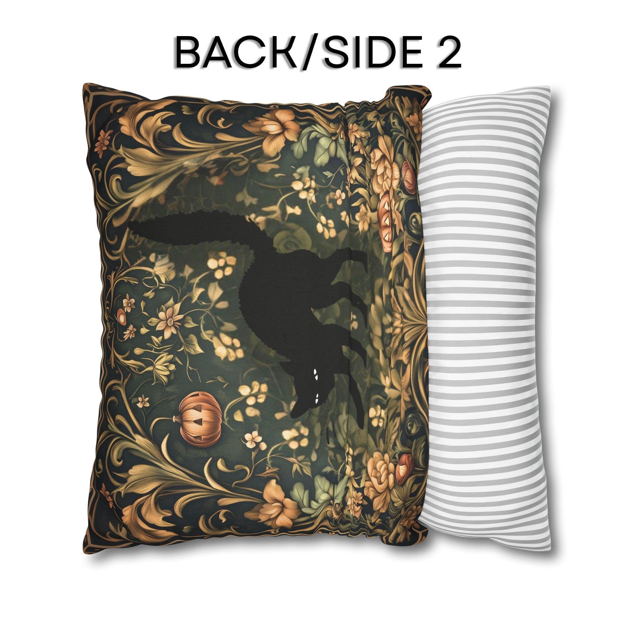 William Morris Inspired Fall Pillow Cover: Black Cat Halloween Botanical Decor