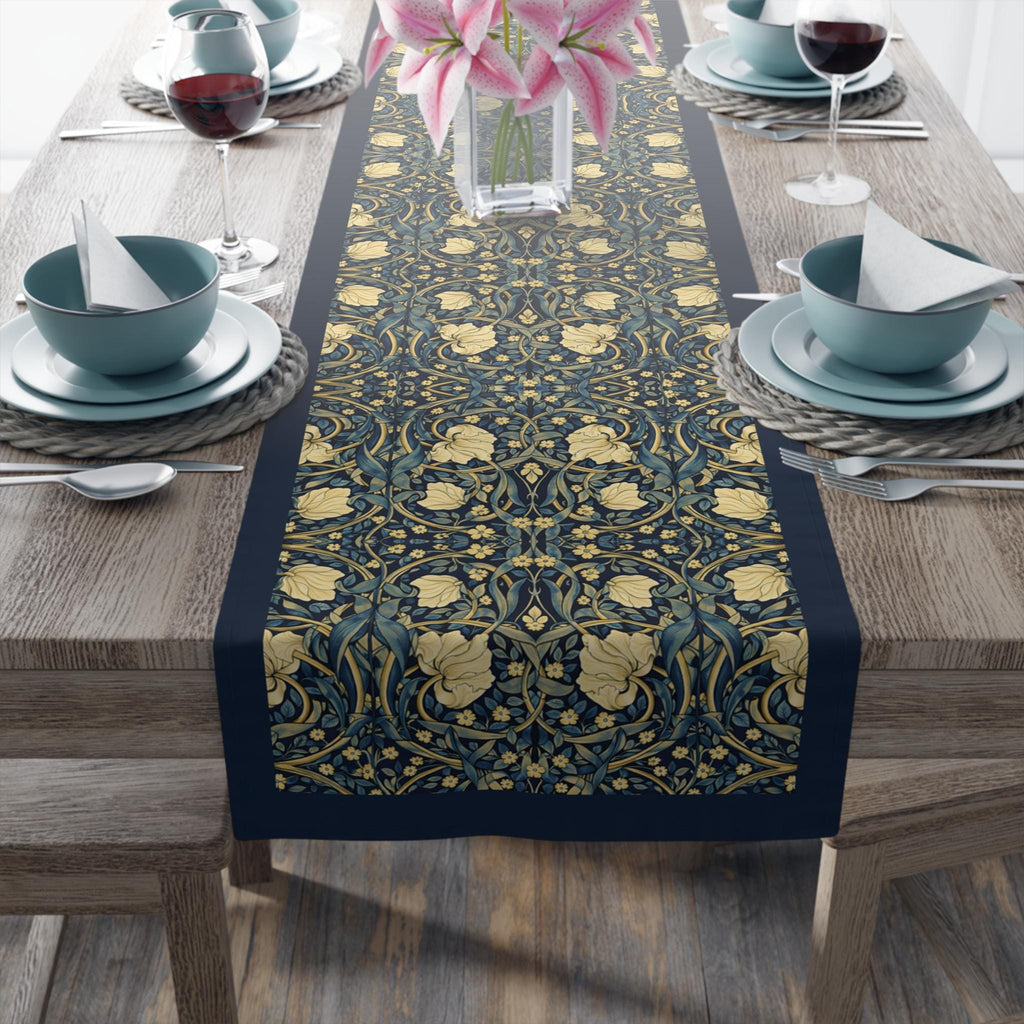 William Morris Table Runner: Navy and Champagne Vintage Pimpernel Reconstructed