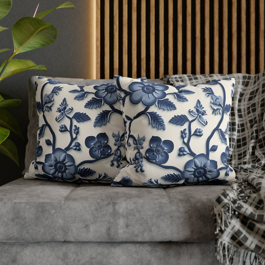 Chinoiserie Blue White Floral Pillow Cover | Elegant Traditional Pottery Pattern Decorative Case