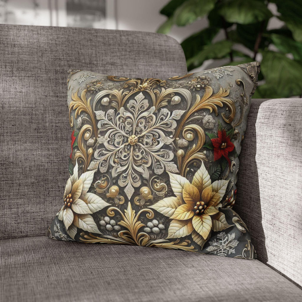 Luxurious Baroque Inspired Holiday Pillow Cover, Silver and Gold Snowflake Christmas Decor