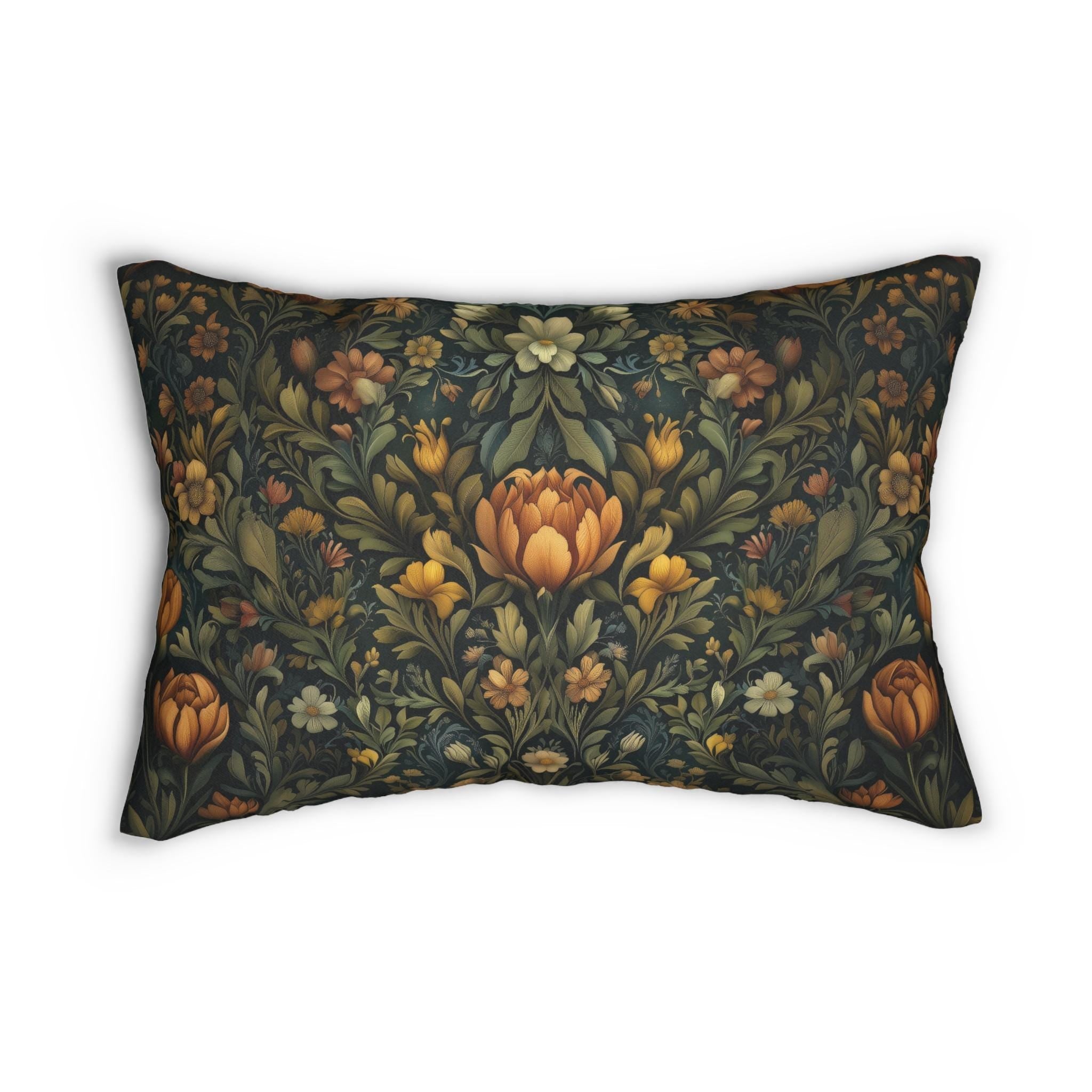 William Morris Botanical Lumbar Pillow: Golden Ochre Floral Tapestry