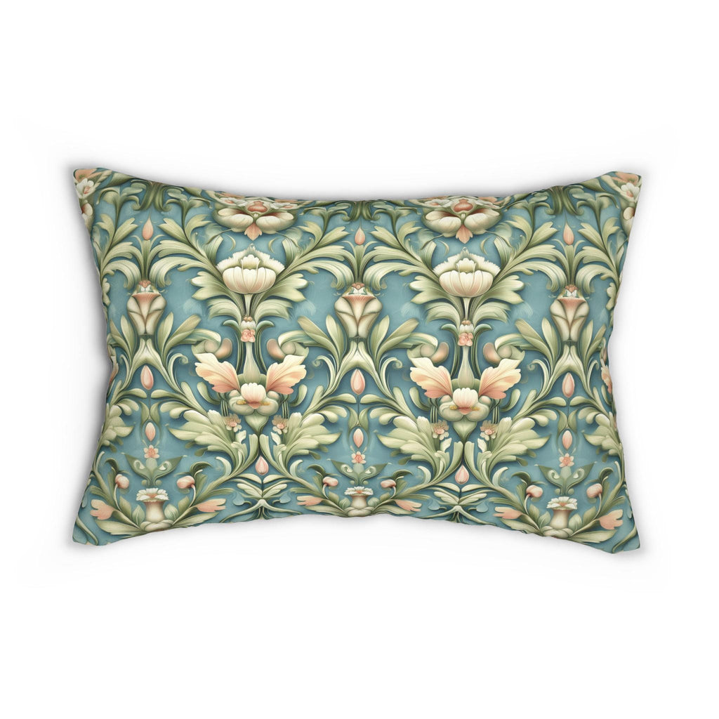William Morris Lumbar Pillow: Teal Botanical Floral Cushion