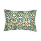William Morris Lumbar Pillow: Teal Botanical Floral Cushion