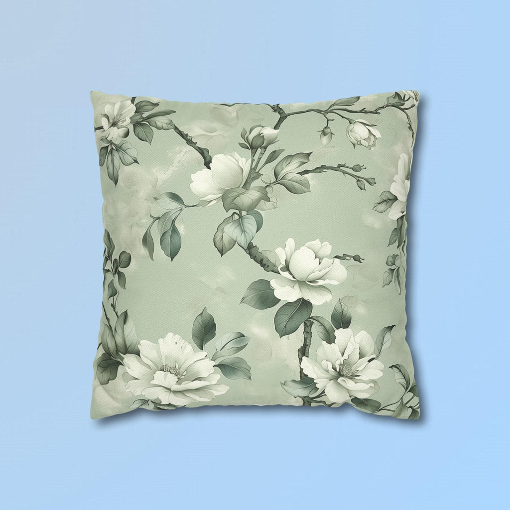 White Magnolia Pillow Cover: Soft Mint Green Floral Cushion