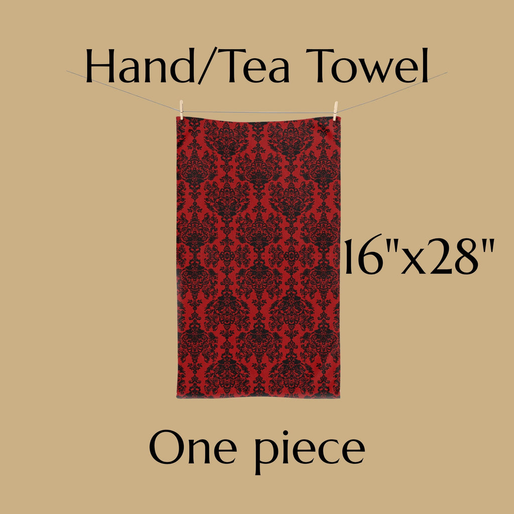 Damask Hand Towel: Black & Crimson Dark Baroque Vampire Gothic Decor