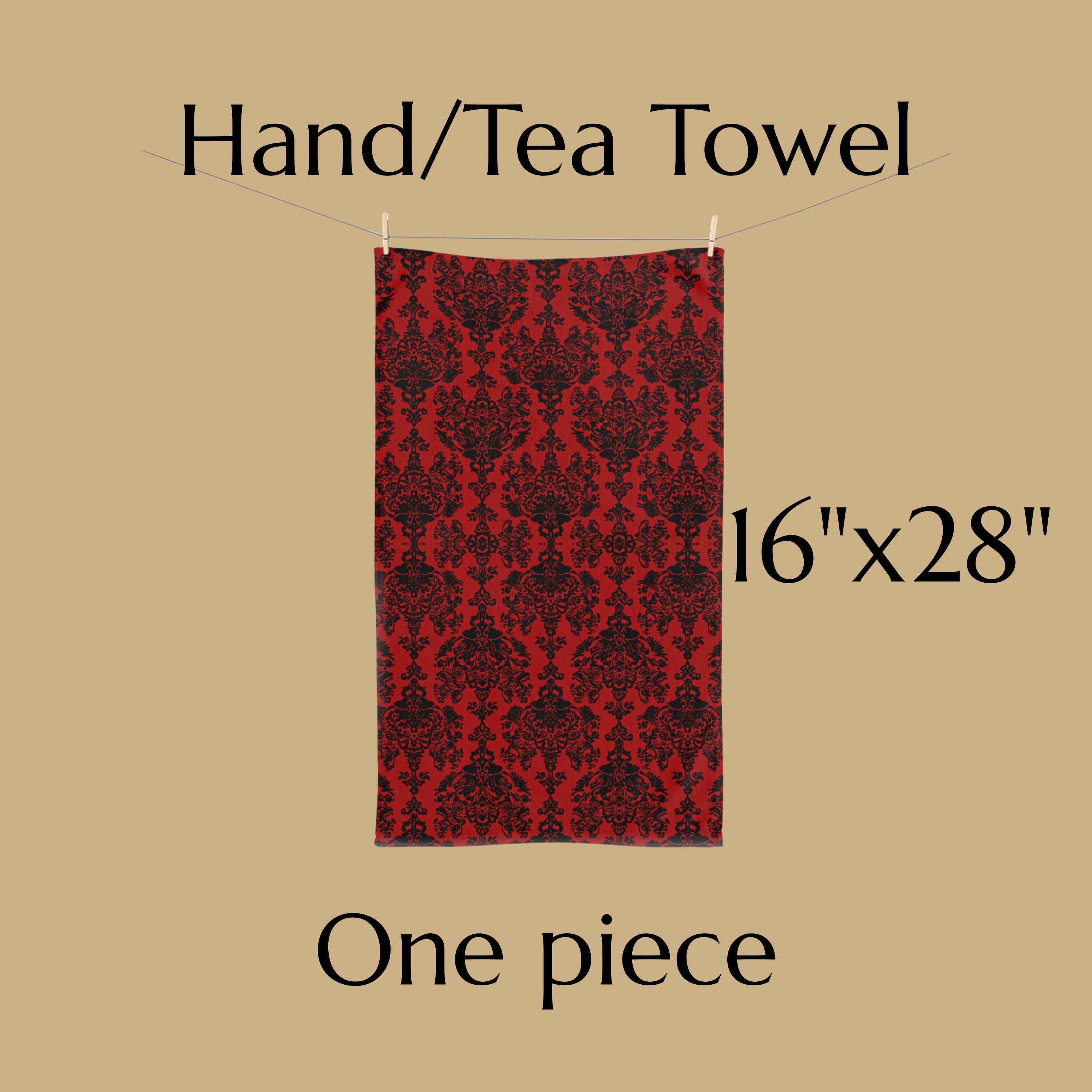 Damask Hand Towel: Black & Crimson Dark Baroque Vampire Gothic Decor