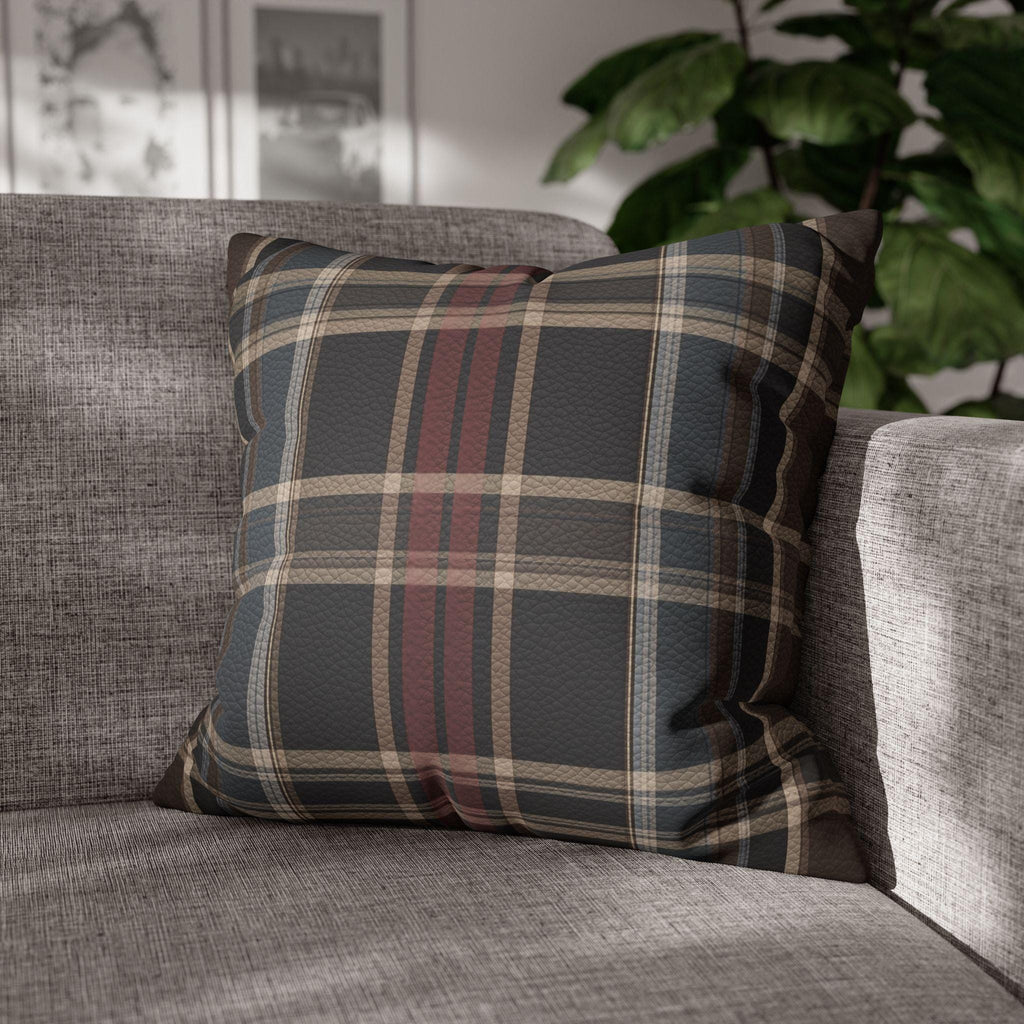 Vegan Faux Suede Material Printed Pillow Cover: Modern Plaid Soft Leather-Look
