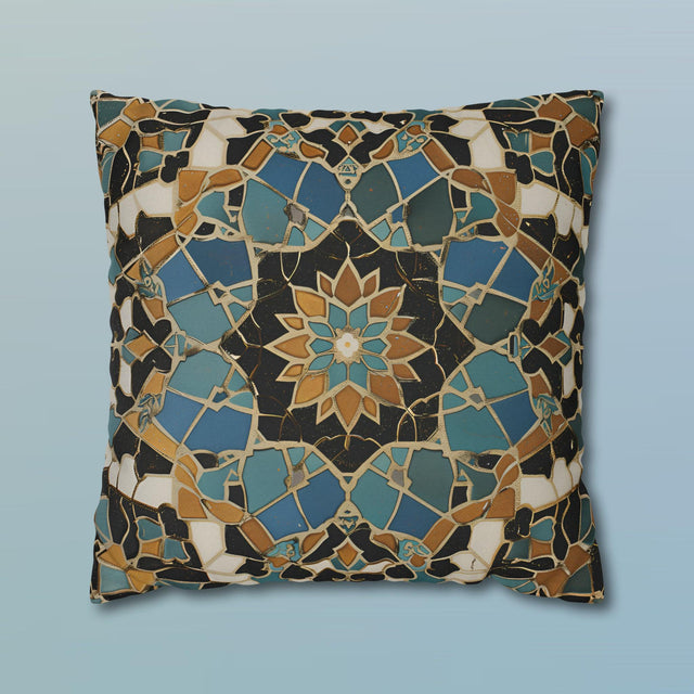 Luxurious Moroccan Tilework Inspired Pillow Cover: Teal, Beige, Brown Geometric Cushion Case