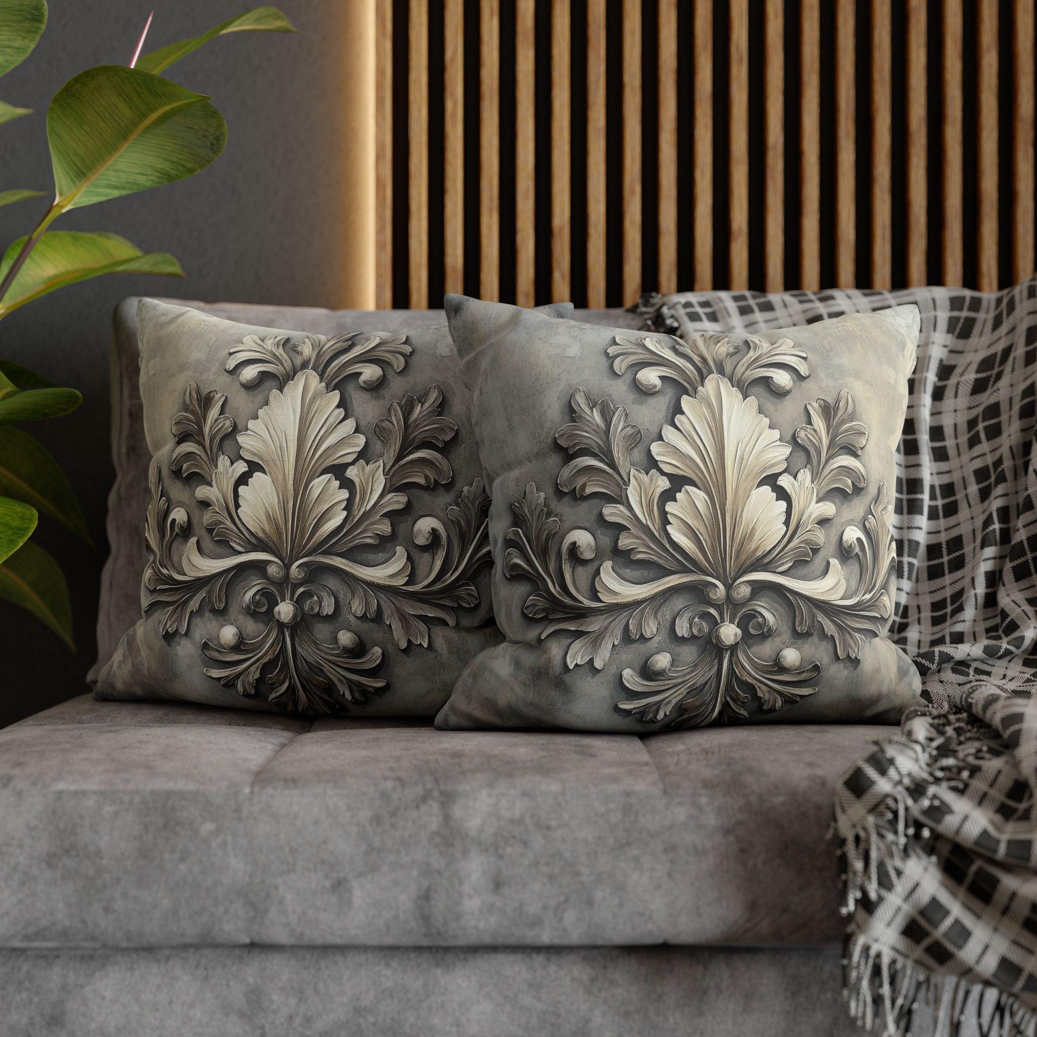 Rococo Inspired Ornamental Pillowcase, Ancanthus Leave Beige Cream Design, Luxury Home Decor