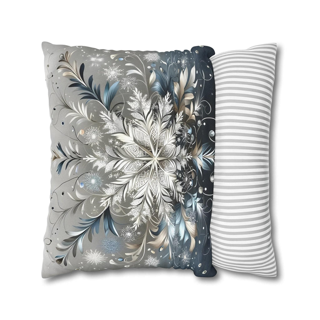 Elegant Snowflakes Throw Pillow Cover | Serene Silver & Blue Design | Sophisticated Holiday Charm
