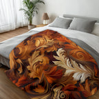 Autumnal Foliage Fleece Blanket: Ornate Swirling Leaves, Cozy Home Decor