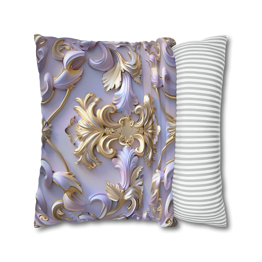 Lavender Rococo Pillow Cover: Gold & White Scrollwork French Elegance Accent Cushion Case