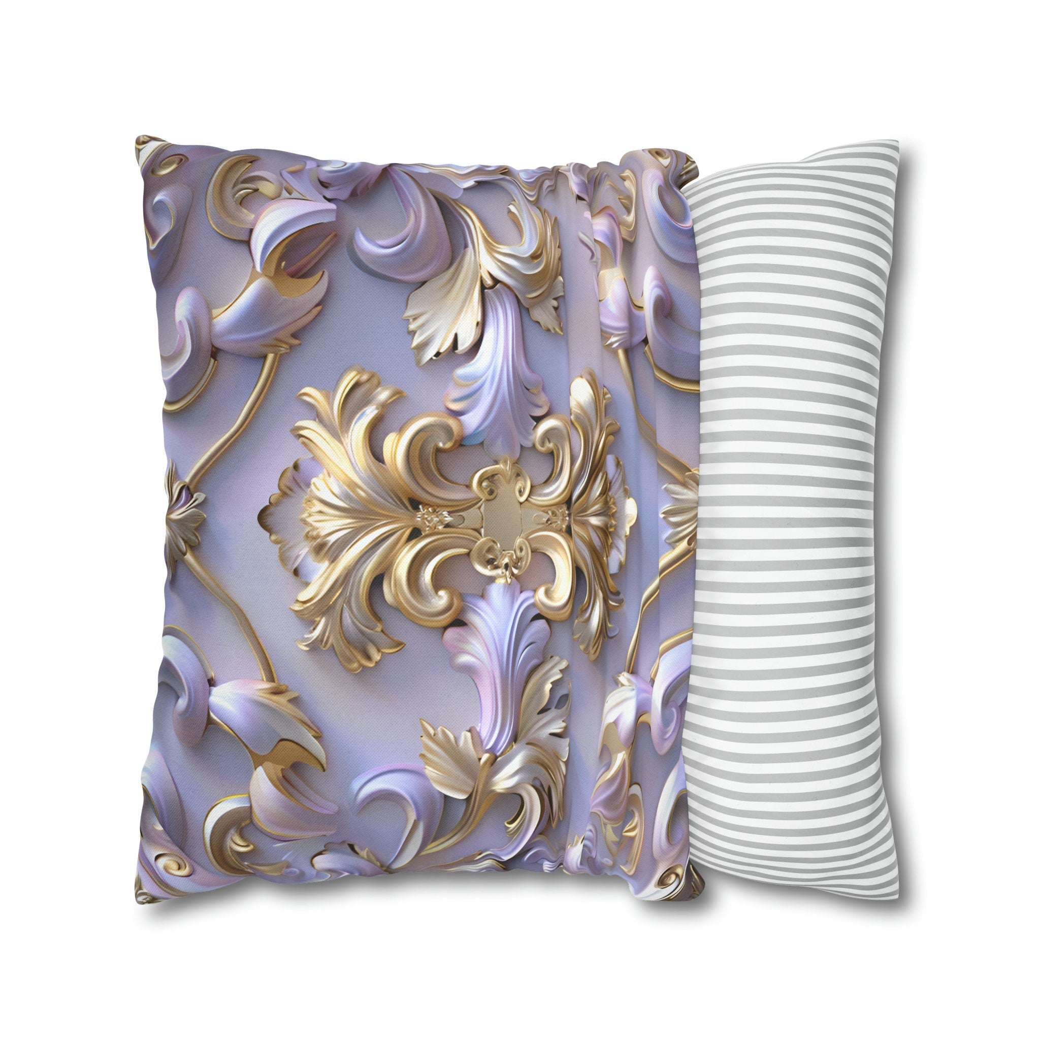 Lavender Rococo Pillow Cover: Gold & White Scrollwork French Elegance Accent Cushion Case