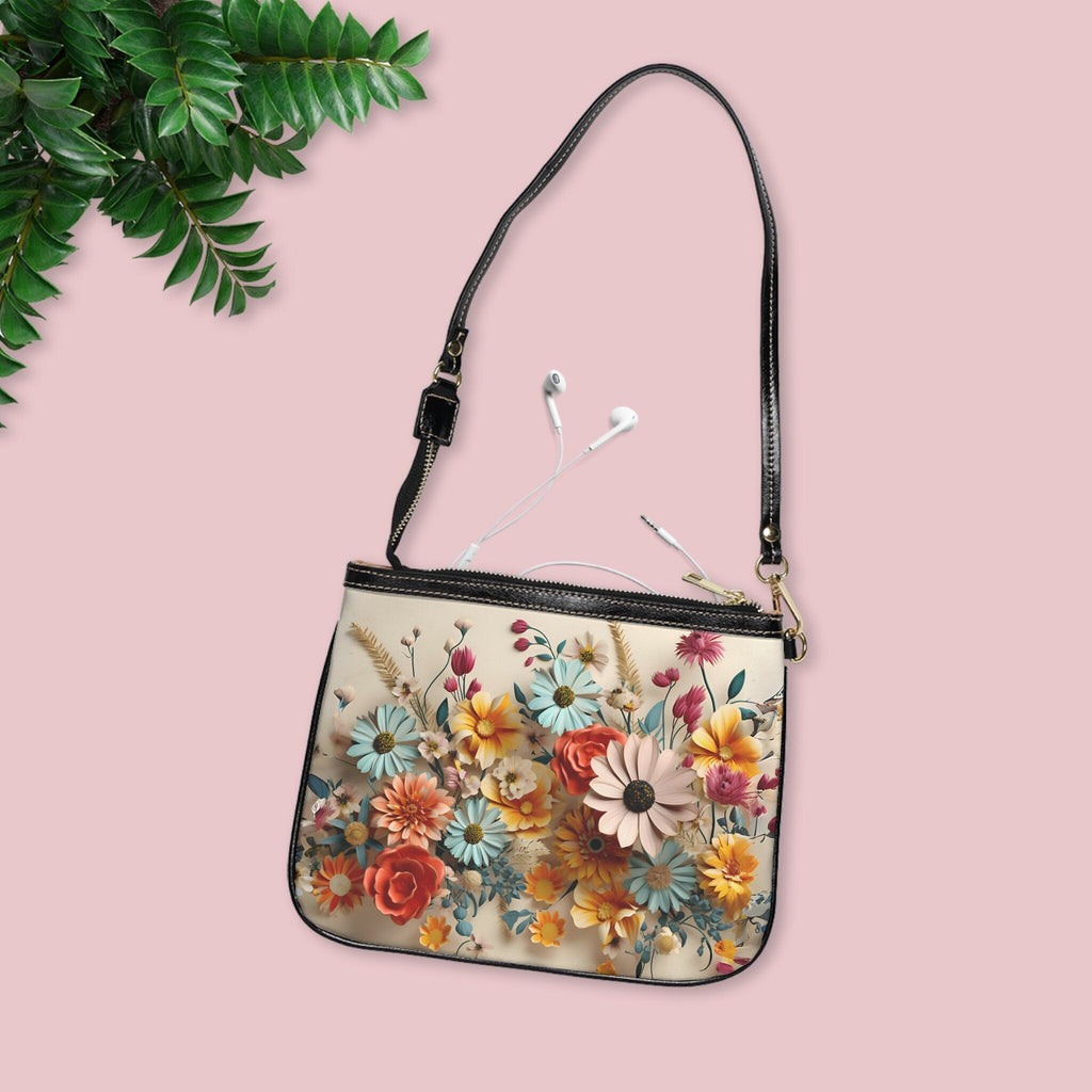 Floral Meadow Faux Leather Shoulder Bag: Vibrant Multi-Color Design
