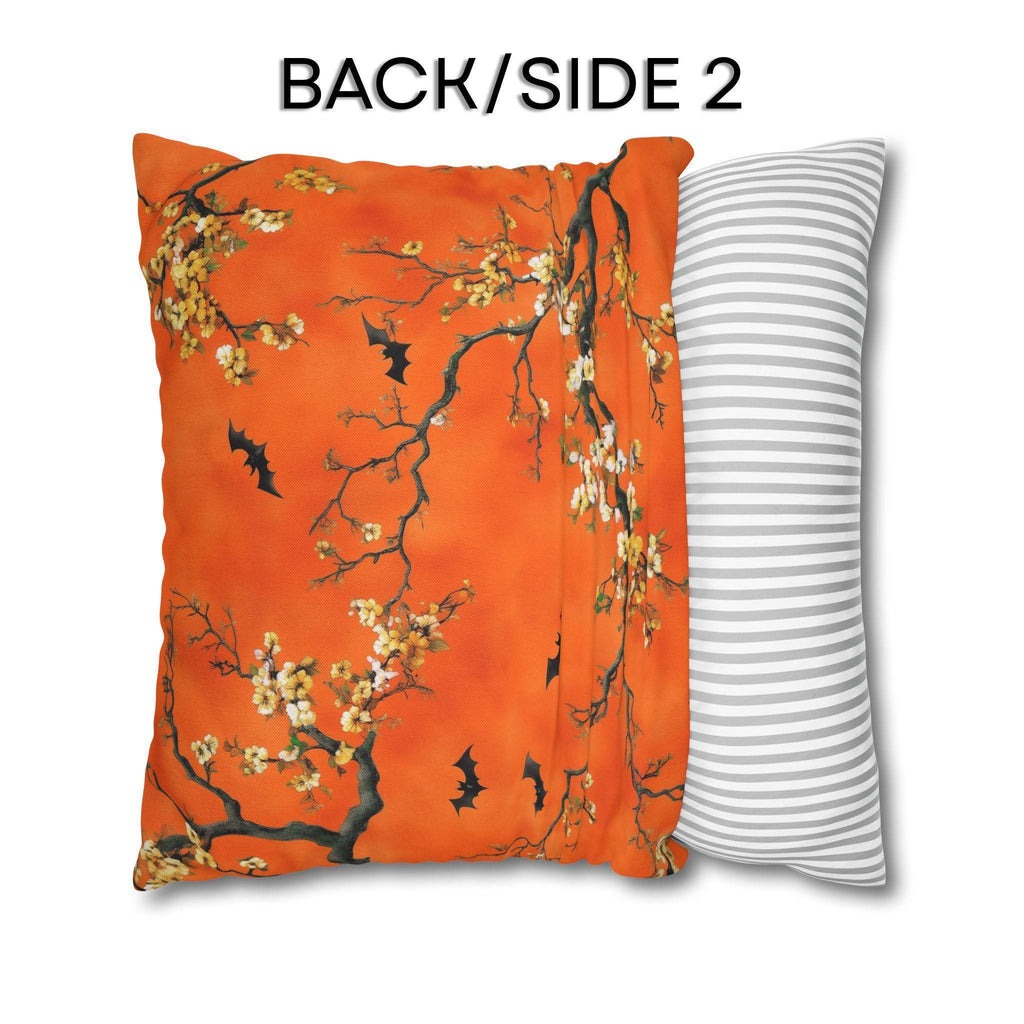 Halloween Chinoiserie Pillow Cover: Bright Orange Five Bats Decor