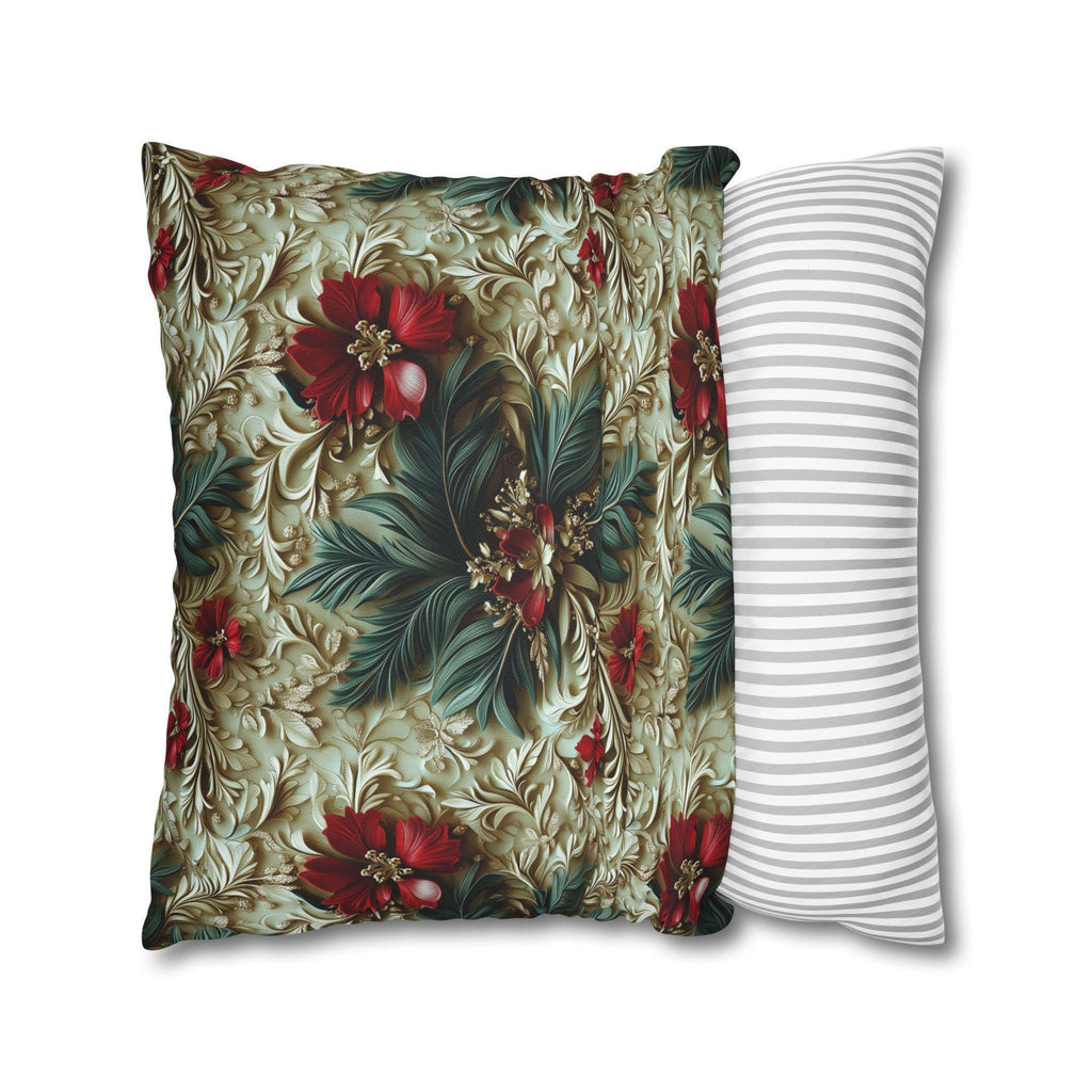 Elegant Christmas Poinsettia Pillowcase: Luxurious Floral Holiday Decor with Beige Background