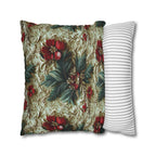 Elegant Christmas Poinsettia Pillowcase: Luxurious Floral Holiday Decor with Beige Background