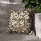 Damask Pillow Cover: Cream Beige Floral on Mocha Brown