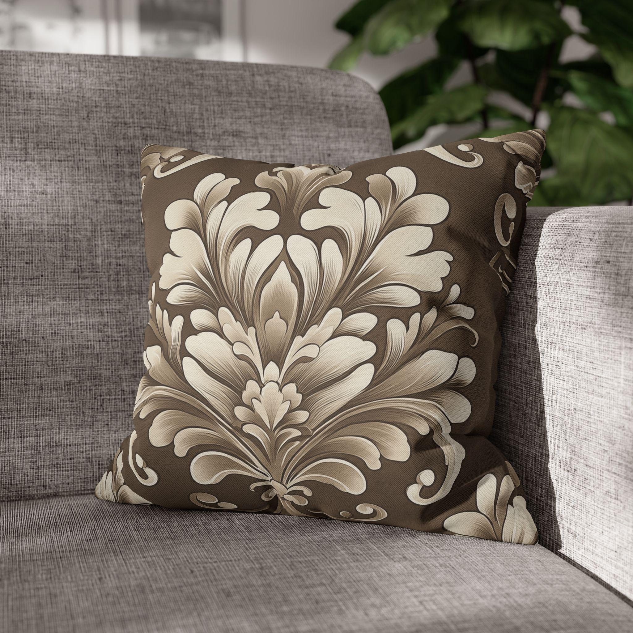 Damask Pillow Cover: Cream Beige Floral on Mocha Brown