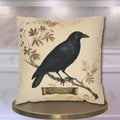 Halloween Crow Pillow Cover: Vintage Style Scientific Bird Illustration