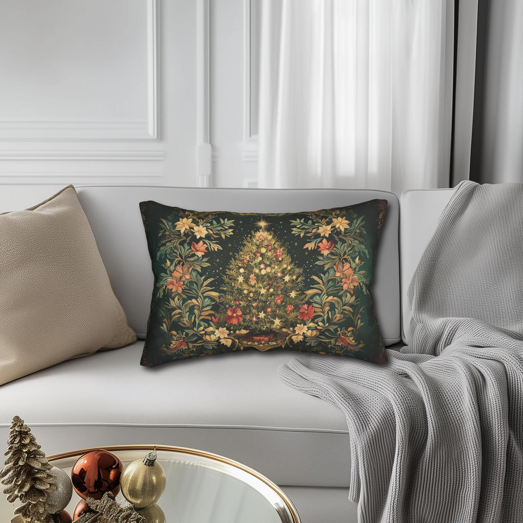 William Morris Inspired Christmas Tree Lumbar Pillow: Elegant Holiday Decor for Living Room