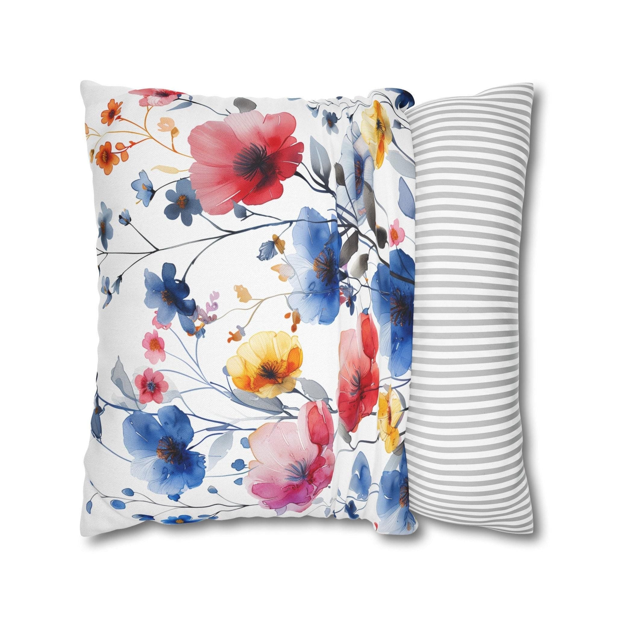 Vibrant Wildflower Watercolor Throw Pillow Cover: Boho Floral Cushion Case for Summer Home Decor