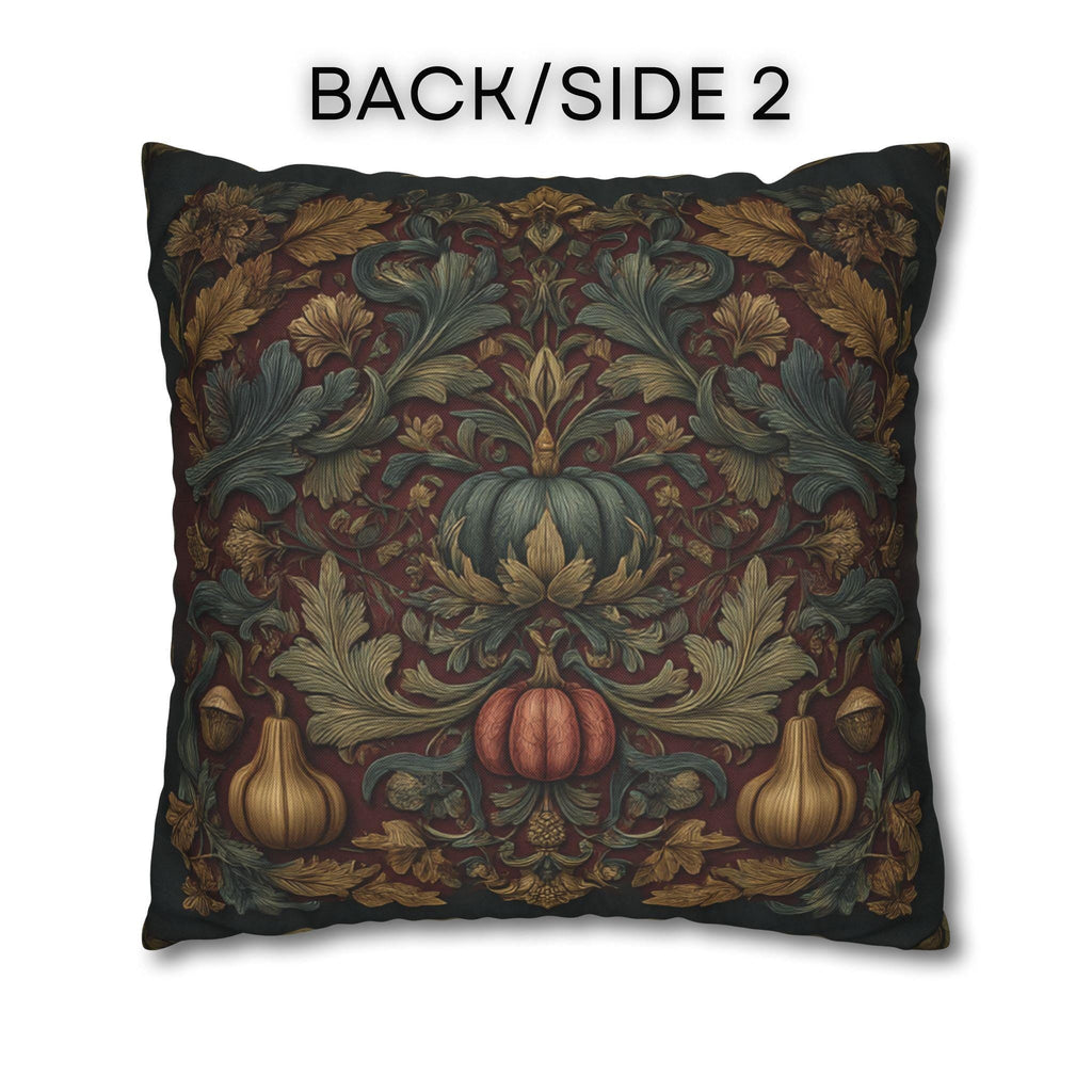 Fall Harvest Pillow Cover: William Morris Style with Pumpkins & Gourds on Merlot Red Wine