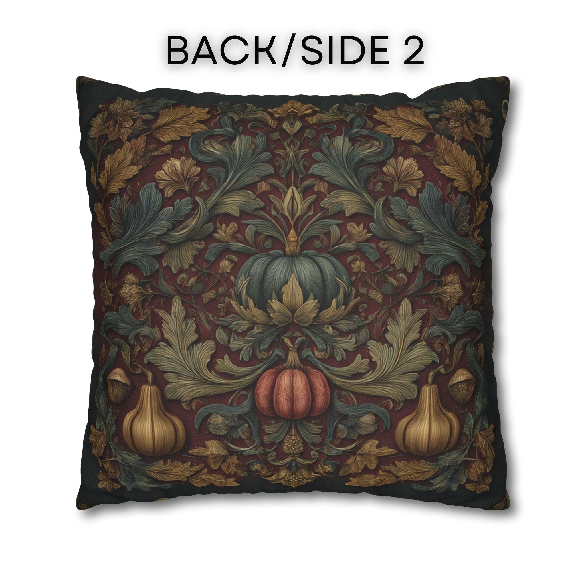 Fall Harvest Pillow Cover: William Morris Style with Pumpkins & Gourds on Merlot Red Wine