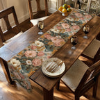 William Morris Inspired Botanical Table Runner: Dusty Rose, Sage, Ochre Autumn Accent