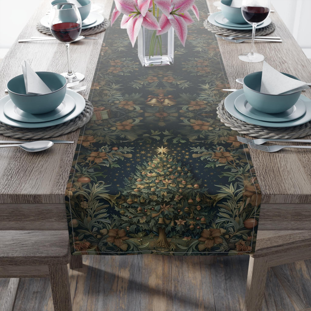 William Morris Christmas Table Runner: Victorian Floral, Deep Green & Red