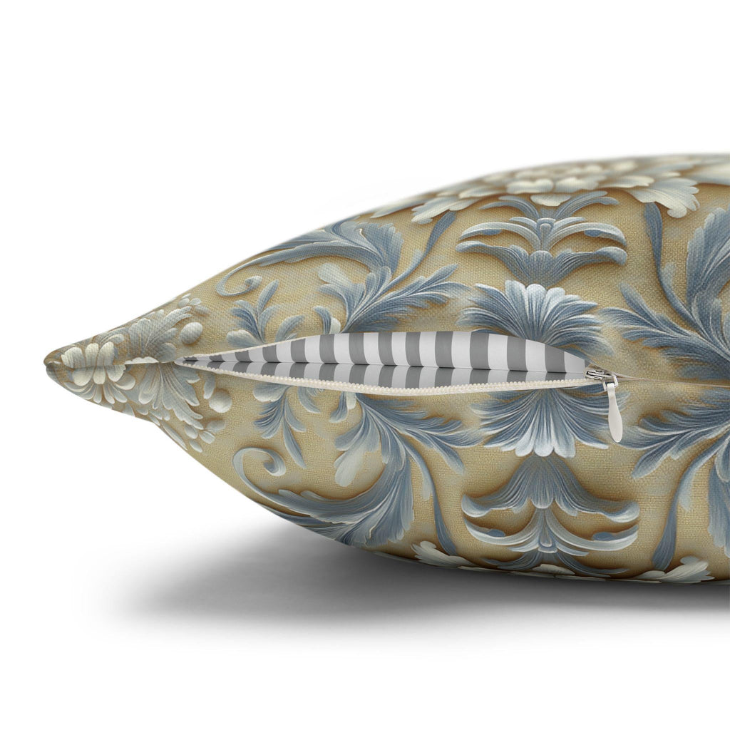 Damask Floral Pillow Cover: Blue & Gold Cushion Case - Classic Decor