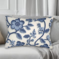 Chinoiserie Blue White Floral Lumbar Pillow | Elegant Pottery Pattern Accent Cushion