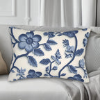 Chinoiserie Blue White Floral Lumbar Pillow | Elegant Pottery Pattern Accent Cushion