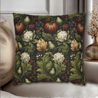 William Morris Inspired Fall Pillow Cover: Pumpkins, Pears, and Ivory Florals on Charcoal